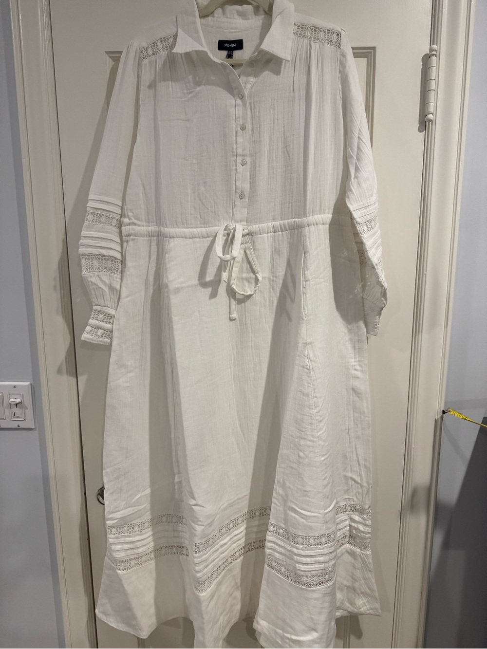 ME+EM White Maxi Shirt Dress with Lace Insets